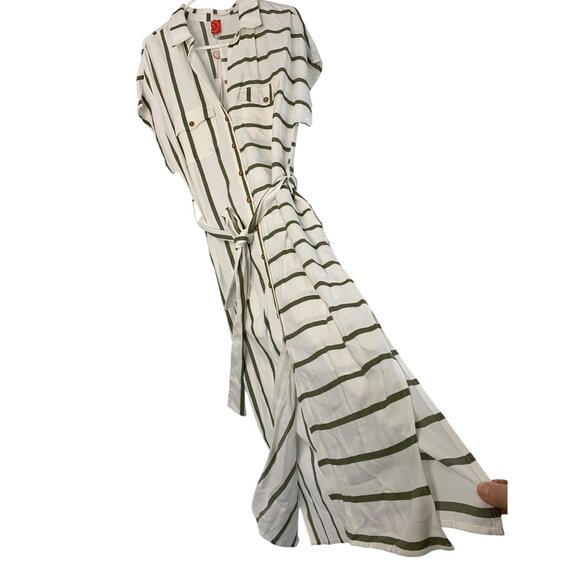 Red Carter Shay Safari Striped Button-Down Midi Shirt Dress Belt Pockets L 8742 - Picture 4 of 16